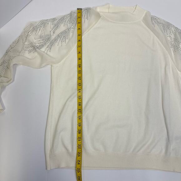 Adrianna Papell XL Embellished Ivory Knit Top Sheer Sleeve Blouse - Picture 5 of 9